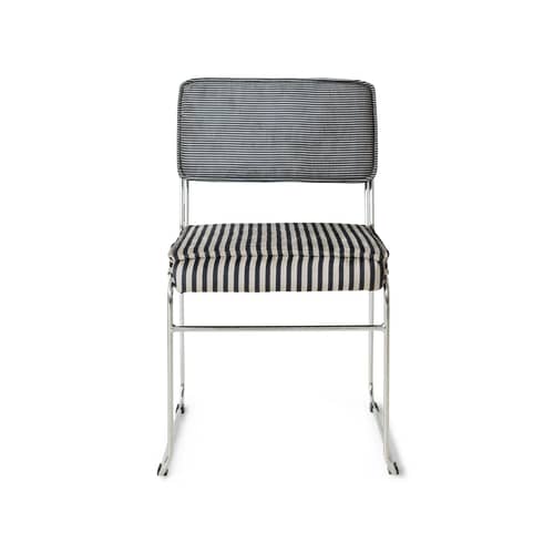 Chaise rembourrée Endless - HK LIVING - Rayé noir & beige (tissu Striped) - Acier chromé, Mousse, Tissu polyester