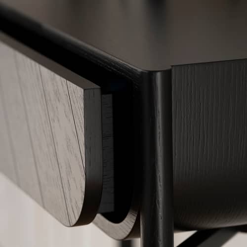 Console Marius bois noir / Avec tiroir - L 100 cm - Hartô - Chêne teinté noir - Chêne massif teinté, Laiton, MDF plaqué chêne teinté