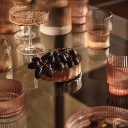 Set de 4 coupelles Ripple verre rose / Ø 12,2 cm - Ferm Living - Rose poudré - Verre soufflé bouche