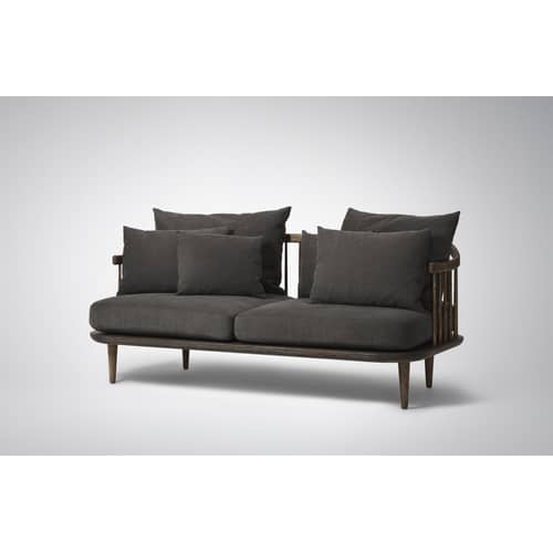 FLY Sofa / 2-Sitzer - L 162 cm - And Tradition - Dunkles Holz / dunkelgraue Kissen -  Plumes, geölte Eiche, Gewebe, Schaumstoff
