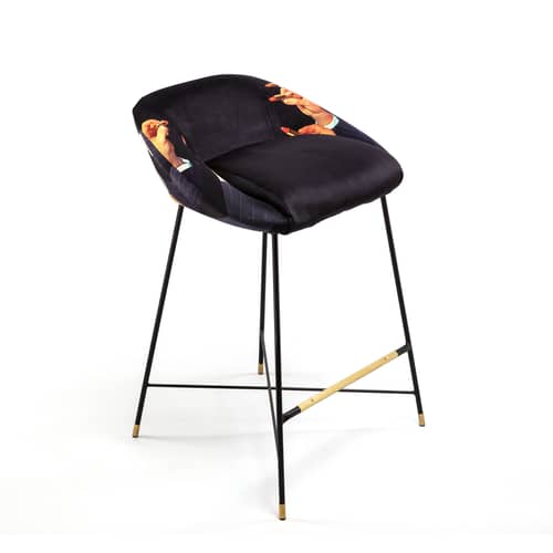 Barhocker Toiletpaper textil bunt / Lipsticks - Gepolstert & Velours - H 92 cm - Seletti - Lipsticks - Holz, Metall, Polyurethan-Schaum, Velours