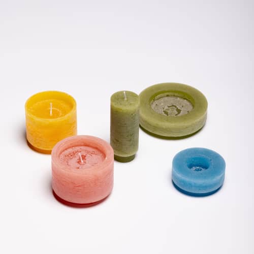 Kerze Candl Stack 03 wachs bunt / 5 stapelbare Module - Verbrennung 80 Stunden - STAN EDITIONS - Rosa & Gelb - Paraffin