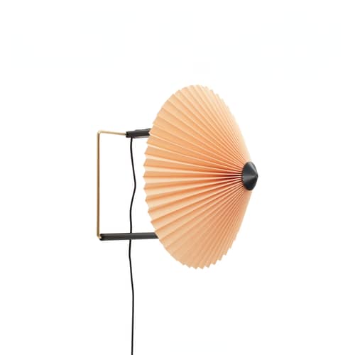 Wandleuchte mit Stromkabel Matin Small textil orange Schwenkbare LED / Ø 30 cm - Hay - Angeln - Plissierte, beschichtete Baumwolle, Stahldraht