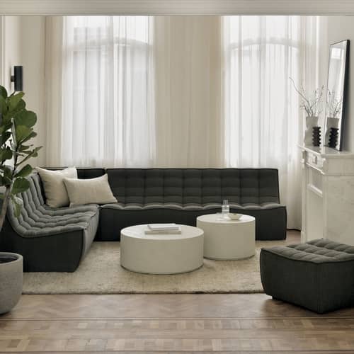 Sofa N701 textil grün / 3-Sitzer - L 210 cm - Ethnicraft - Moosgrün - Holz, Recycelte Baumwolle, Schaumstoff