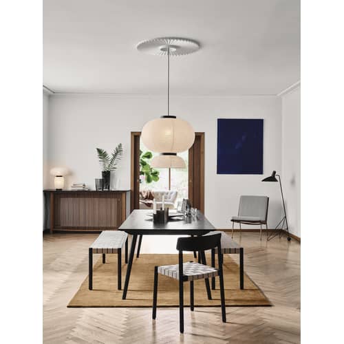 Panchina Betty TK5 tessuto legno nero / L 157 cm - Cinghie in lino - &tradition - Nero / Lino naturale - Lino, Rovere massello