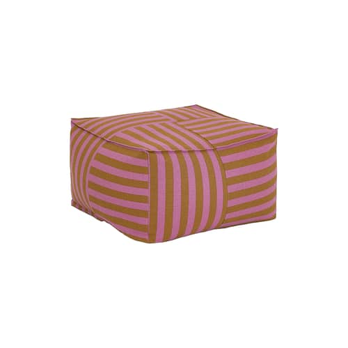 Pouf Otto tissu rose / Repose-pieds - 55 x 55 cm - NOBODINOZ - Rose & curry / Rayé - Coton bio, Polystyrène expansé
