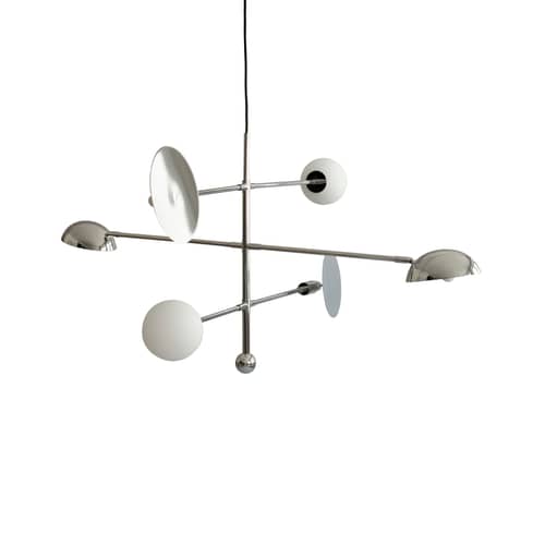 Sahn Pendant metal silver / Unit - W 125 x H 58 cm - 101 COPENHAGEN - Chromed - Chromed metal, Opal Glass