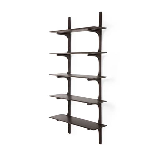 Scaffale PI legno marrone / 5 ripiani - Mogano massiccio / L 100 x H 196 cm - Ethnicraft - Marrone scuro Mogano - Mogano massiccio tinto