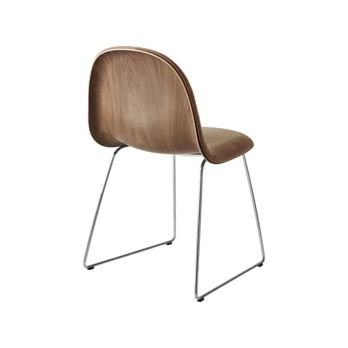 Sedia imbottita 3D tessuto marrone / Pannello frontale imbottito - Gubi - Ruggine (tessuto Belsuede 132) / Noce / Cromo - Acciaio cromato, Compensato di noce, Espanso, Tessuto