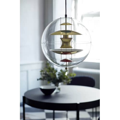 Sospensione VP Globe / Ø 40 cm - Panton 1969 - Verpan - Trasparente / Ottone, arancione & blu - Acrilico, Alluminio