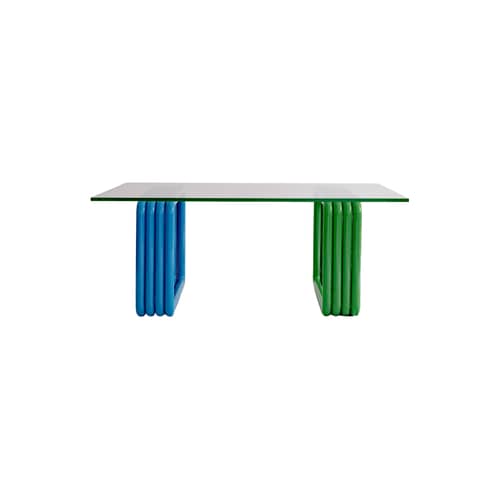 Table basse  verre bleu vert / 110 x 65 cm x H 45 cm / Seconde vie - COLORTHERAPIS - Bleu & vert - Bois, Verre