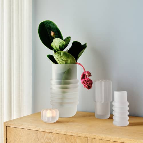 Press Stem Vase glass white - Tom Dixon - Frosted - Pressed glass