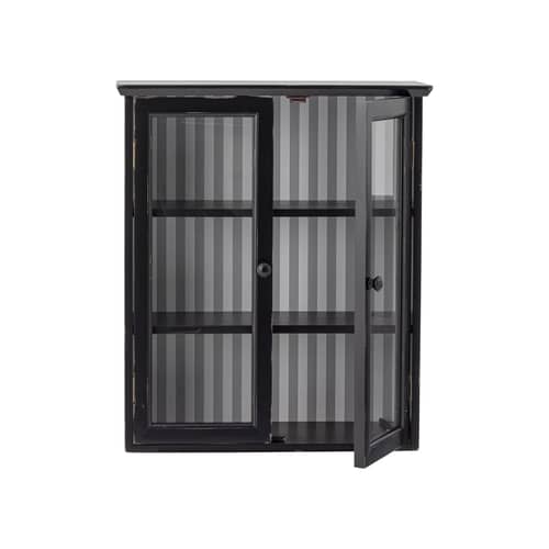 Wandablage Hazem holz schwarz / B 51,5 x T 22,5 x H 66,5 cm - Bloomingville - Schwarz patiniert / Grau gestreift - Einscheiben-Sicherheitsglas, Kiefer