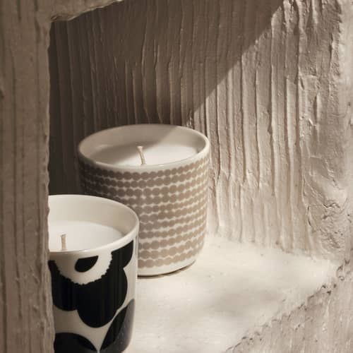 Bougie parfumée Unikko céramique noir / Ø 7,5 x H 7 cm - Senteur forêt printanière - Marimekko - Unikko / Noir - Céramique, Liège, Paraffine, Stéarine