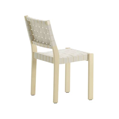 Chaise empilable 611 tissu blanc / Alvar Aalto, 1929 - Sangles en lin - ARTEK - Sangles naturel & blanc / Structure bouleau - Bouleau massif, Sangles en lin