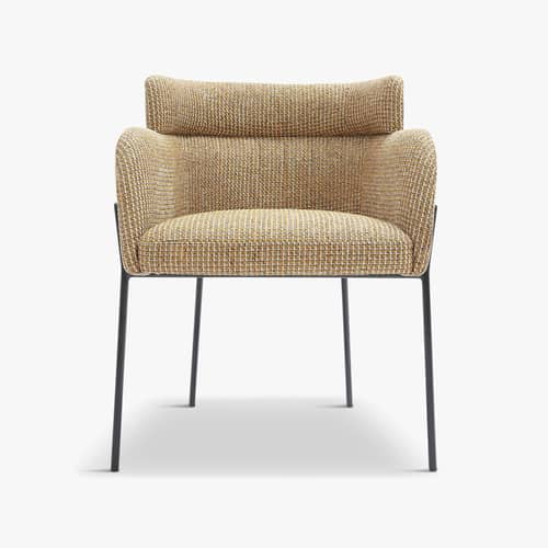 Fauteuil de repas rembourré Baron tissu jaune - NV GALLERY - Jaune - Fer, Mousse haute densité, Tissu Tweed