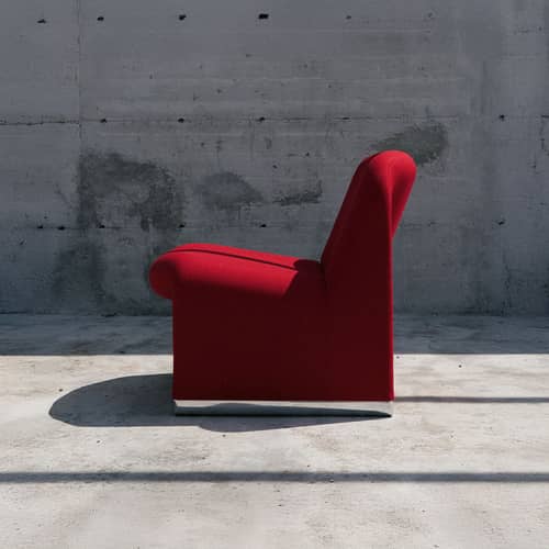 Fauteuil rembourré Alky tissu rouge / Giancarlo Piretti, 1970 - ANONIMA CASTELLI - Rouge (tissu Trevira) - Alliage d\'aluminium, Mousse polyuréthane, Sangles élastiques, Tissu Trevira