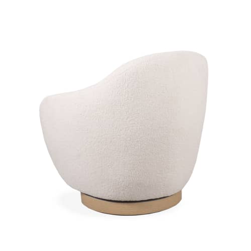 Fauteuil pivotant Bozzolo tissu blanc beige / Moyen modèle - L 75 cm / Laine bouclette - Maison Sarah Lavoine - Ecru (tissu bouclette) / Base chêne - Bois, Contreplaqué de chêne, Laine bouclée, Mousse