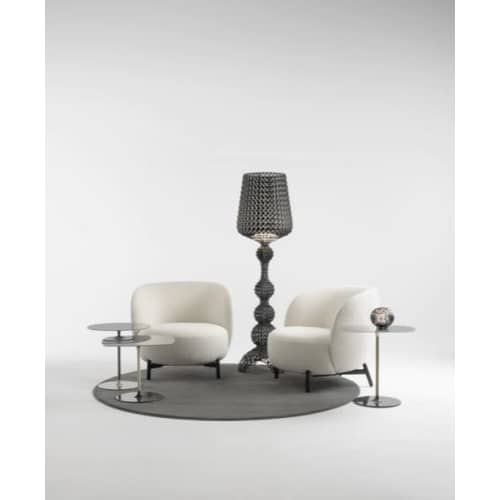 Fauteuil rembourré Lunam tissu blanc / Tissu bouclé - Kartell - Blanc (tissu bouclé Orsetto) / Pieds noirs - Acier peint, Polyuréthane expansé, Tissu bouclé