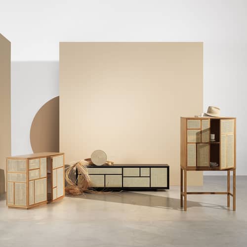Buffet Air bois naturel / Meuble TV - Cannage rotin - L 120 x H 81 cm - Design House Stockholm - Chêne / Rotin naturel - Cannage de rotin, MDF plaqué chêne