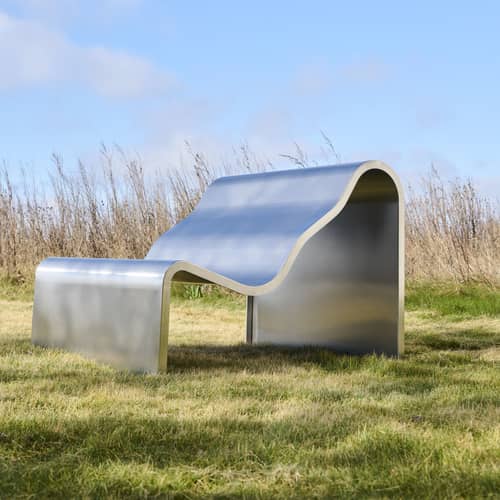 Panca con schienale Dream View Bench metallo argento / L 100 cm - Muuto - Acciaio spazzolato - Acciaio inossidabile satinato