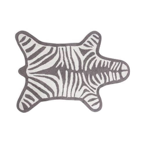Tappeto sala da bagno Zebra tessuto bianco grigio / Reversibile - 112 x 79 cm - Jonathan Adler - Bianco / Grigio chiaro - Cotone
