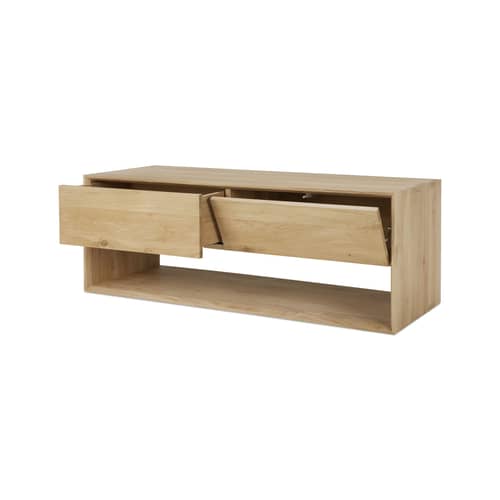 TV Möbel Nordic holz natur / L 120 x T 46 x H 45 cm - 1 Schublade + 1 Klapptür - Ethnicraft - L 120 / Eiche - Geölte Massiveiche