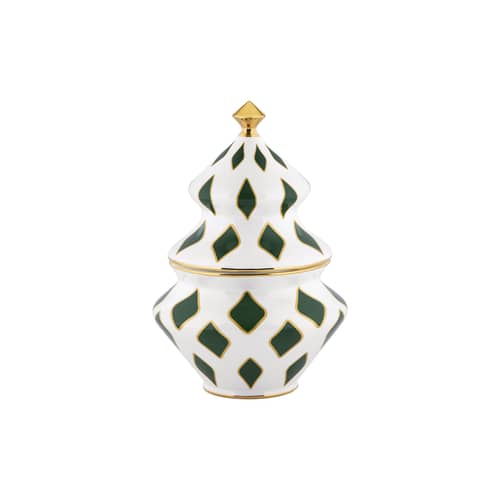 Boîte à bonbons Delight céramique vert / Décoré à la main - Ø 15,5 x H 22 cm - Alessi - Vert & or - Porcelaine