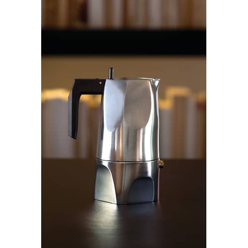 Cafetière italienne Ossidiana noir métal / 3 tasses - Alessi - 3 tasses / Acier & poignée noire - Fonte d\'aluminium, Résine thermoplastique