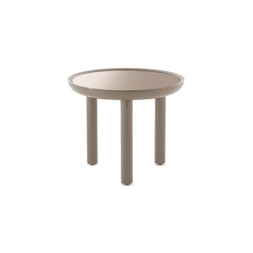 K-TOP Coffee table glass beige / Ø 60 x H 50 cm - Mirror Tray - Kartell - Bronze Mirror / Turtledove - Mirror finish glass, Natural beechwood