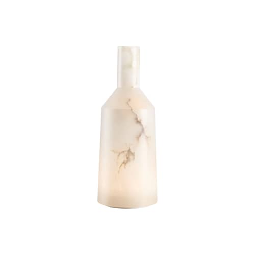 Kabellose, wiederaufladbare Außenlampe Alabast Small LED stein weiß / H 39 cm - Alabaster - Carpyen - H 39 cm / Weiß - Alabaster