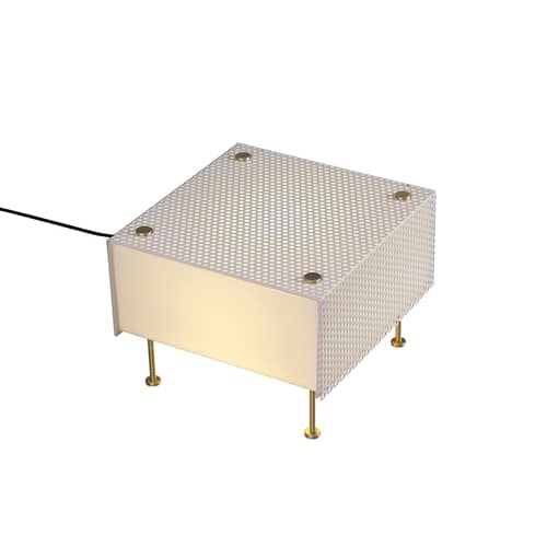 Lampe de table G61 Small métal blanc / Réédition 1959, Pierre Guariche - SAMMODE STUDIO - Blanc & laiton - Laiton brossé, PMMA, Tôle d\'acier perforée