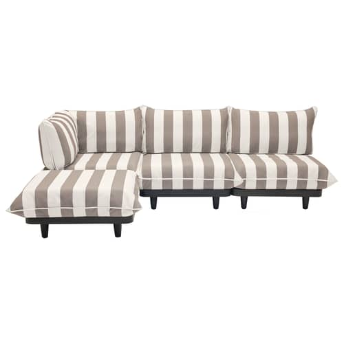 Canapé de jardin modulable Paletti set tissu marron / Accoudoir gauche - L 280 x 190 cm - Fatboy - Rayé / Cacao - Acier, Mousse polyester, Polyéthylène recyclé, Tissu oléfine