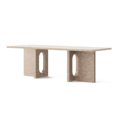Table basse Androgyne Lounge Stone pierre beige / 120 x 45 x H 37,8 cm - Base pierre - Audo Copenhagen - Pierre Kunis Sable / Pied pierre sable - Pierre Kunis Breccia