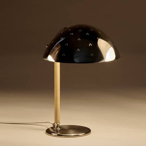 9209 Table lamp metal gold / Paavo Tynell, 1940 - Gubi - Polished brass / Rattan - Polished brass, Rattan