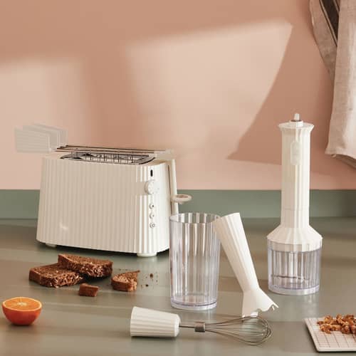 Plissé Toaster plastic material white / 2 slices - 850W - UK version - Alessi - White - Stainless steel, Thermoplastic resin