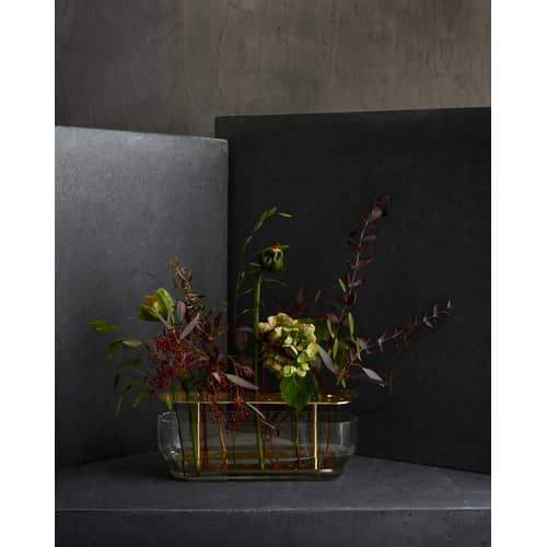 Vase Ikebana Long métal verre or /By Jaime Hayon  - H 10 cm - Fritz Hansen - Long / Laiton - Laiton, Verre soufflé bouche