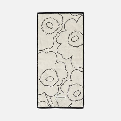Asciugamano Piirto Unikko tessuto beige / 50 x 100 cm - Marimekko - Piirto Unikko / Avorio e nero - Spugna di cotone biologico