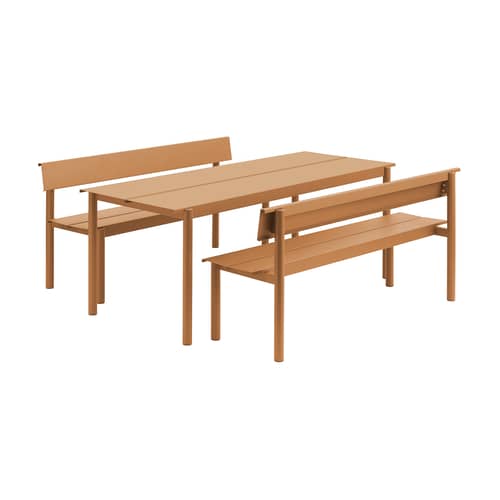 Banc avec dossier Linear métal  / L 170 cm - Muuto - Caramel - Acier galvanisé thermolaqué