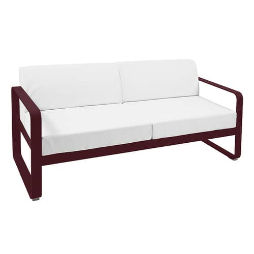Divano da giardino a 2 posti Bellevie metallo tessuto bianco viola 2 posti / L 160 cm - Tessuto bianco grigio - Fermob - Amarena / Tessuto bianco grigio - Alluminio laccato, Espanso, Tessuto acrilico