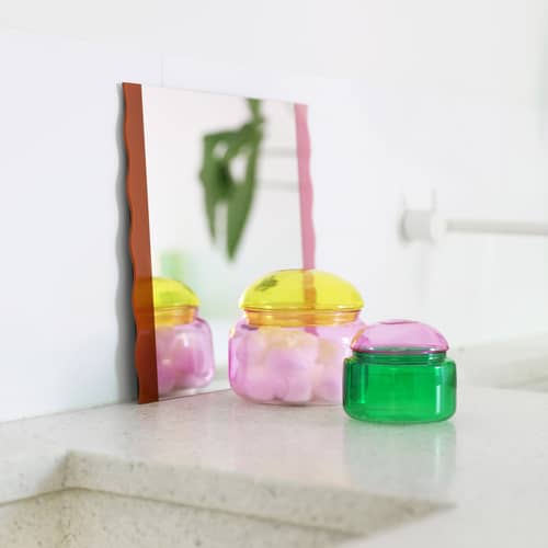 Boîte Puffy verre multicolore / Ø 9.5 x H 8 cm - & klevering - Ø 9.5 x H 8 cm / Rose & vert - Verre