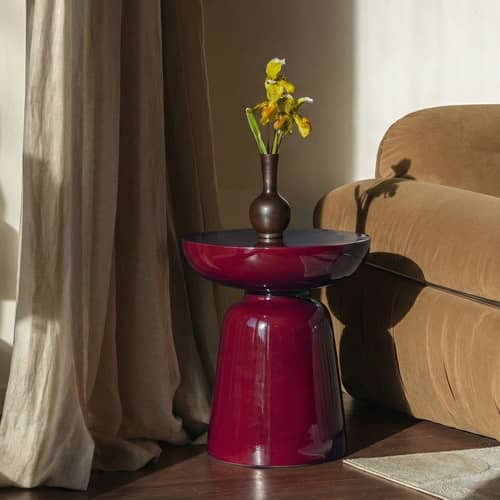Beistelltisch Cersei corian rot / Hocker – Ø 40 x H 44 cm - NV GALLERY - Bordeaux - Glasfaser