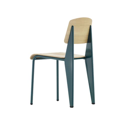 Chaise Standard   / Jean prouvé, 1934 - Vitra - Chêne naturel / Bleu Dynastie - Acier laqué époxy, Placage de contreplaqué moulé en chêne