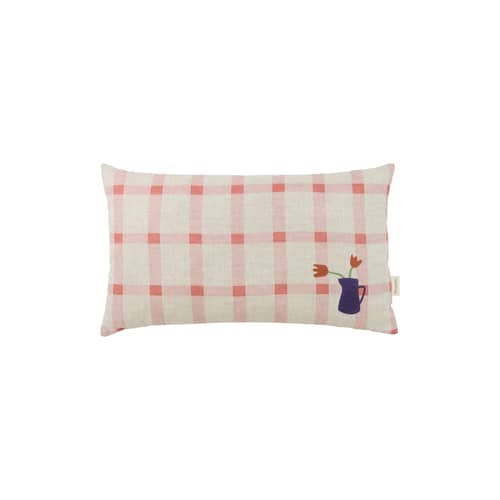 Coussin Vibes Rectangular tissu rose / Medium - 44 x 25 cm - NOBODINOZ - Tulipes / Grille rose - Lin français, Polyester Oeko-Tex
