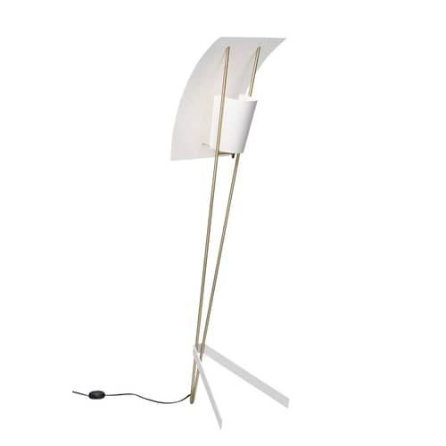 Lampadaire G30 métal blanc or / Réédition 1958, Pierre Guariche - SAMMODE STUDIO - Blanc / Laiton - Acier laqué, Laiton brossé