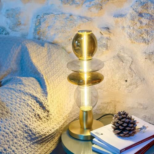 Lampe de table Léonor / Ø 15 x H 41,7 cm - ELEMENTS LIGHTING - Fumé / Or - Aluminium, Verre