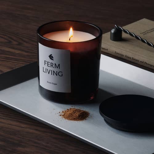 Parfumierte Kerze Vitto glas violett / Brauner Zucker Rotbraun - H 10 cm - Ferm Living - Brauner Zucker - Glas, Holz, Rapswachs