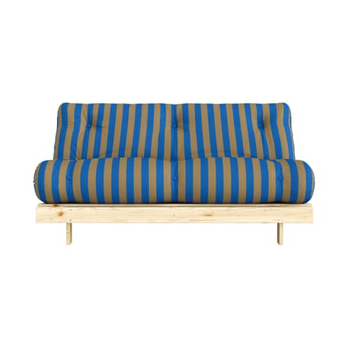 Divano convertibile Roots tessuto marrone / L 160 cm - 3 posizioni / Struttura in pino chiaro - KARUP - A righe marroni / Blu (424) - Espanso, Pino massello certificato FSC, Tessuto