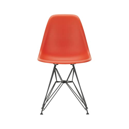 Stuhl RE DSR - Eames Plastic Side Chair plastikmaterial rot / (1950) - Beine schwarz / recycelt - Vitra - Klatschmohnrot / Beine schwarz - Epoxid-lackierter Stahl, Recycelter Kunststoff (Post-Consumer)