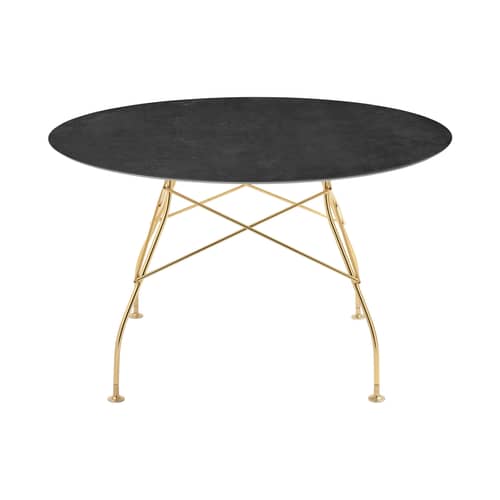 Table ronde Glossy Marble  / Ø 128 cm - Grès effet marbre - Kartell - Bronze ancien / Pied doré - Acier, Grès effet marbre